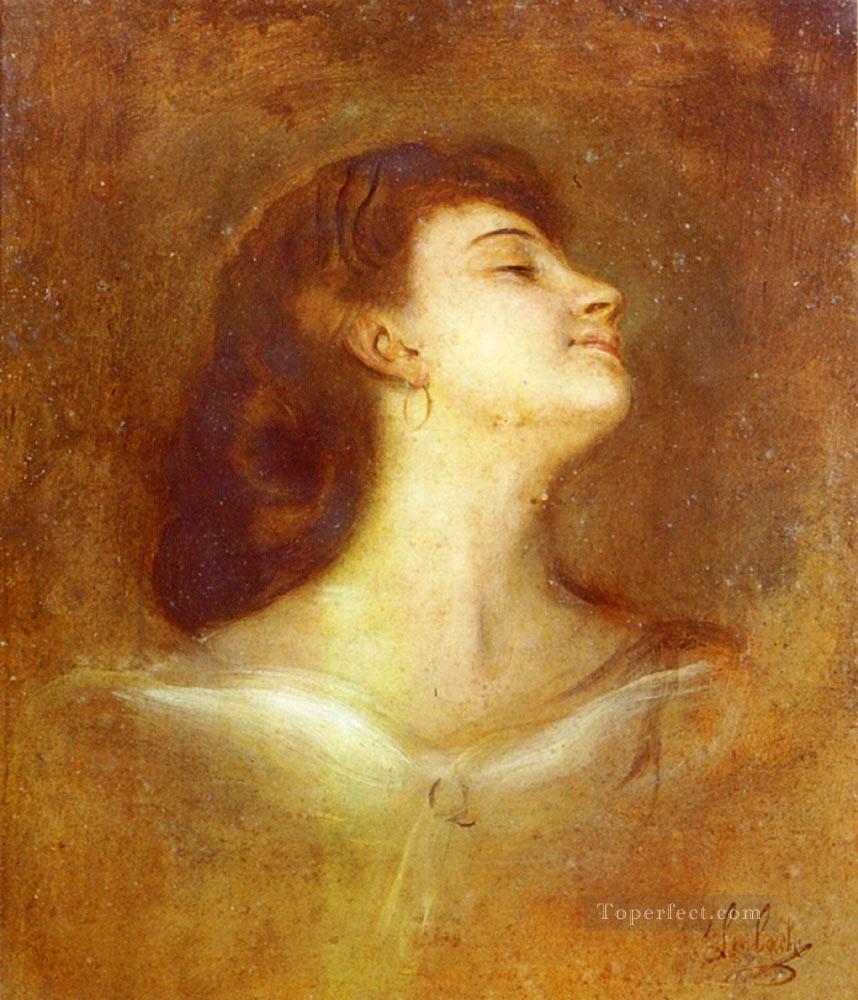 横顔の女性の肖像 フランツ・フォン・レンバッハ油絵